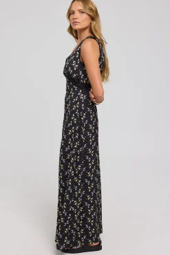 Midnight Meadows Lace Midi Dress Yellow Floral