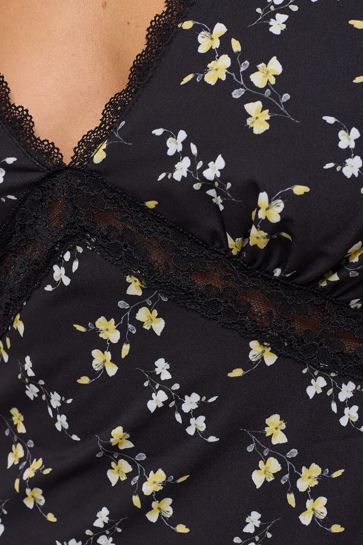 Midnight Meadows Lace Midi Dress Yellow Floral