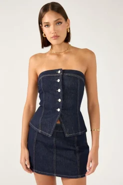 Mila Denim Button Up Top Dark Blue Denim