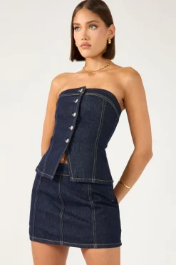 Mila Denim Mid Rise Skort Dark Blue Denim