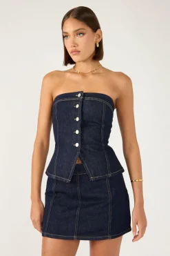 Mila Denim Mid Rise Skort Dark Blue Denim
