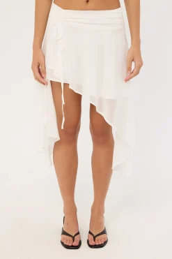 Milena Asymmetrical Midi Skirt White