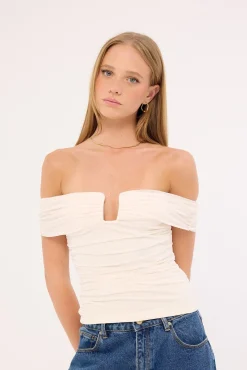 Millie Mesh Off Shoulder Top Off White