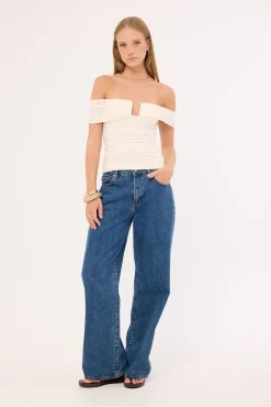 Millie Mesh Off Shoulder Top Off White