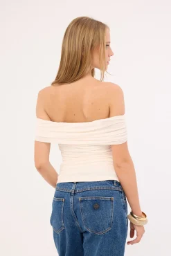 Millie Mesh Off Shoulder Top Off White