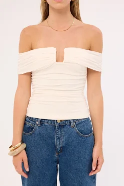 Millie Mesh Off Shoulder Top Off White