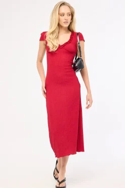 Mimsy Short Sleeve Midi Dress Red