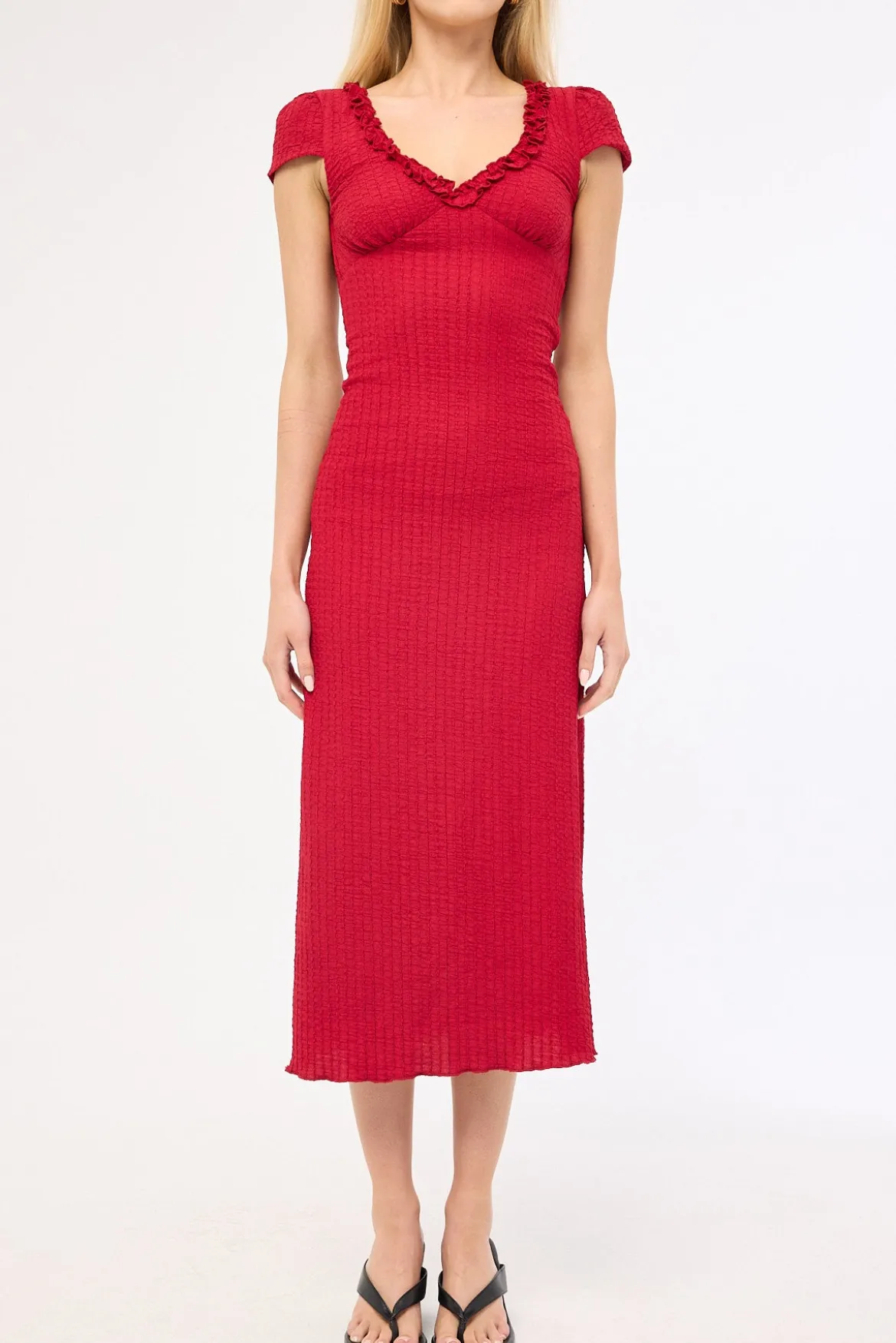 Mimsy Short Sleeve Midi Dress Red
