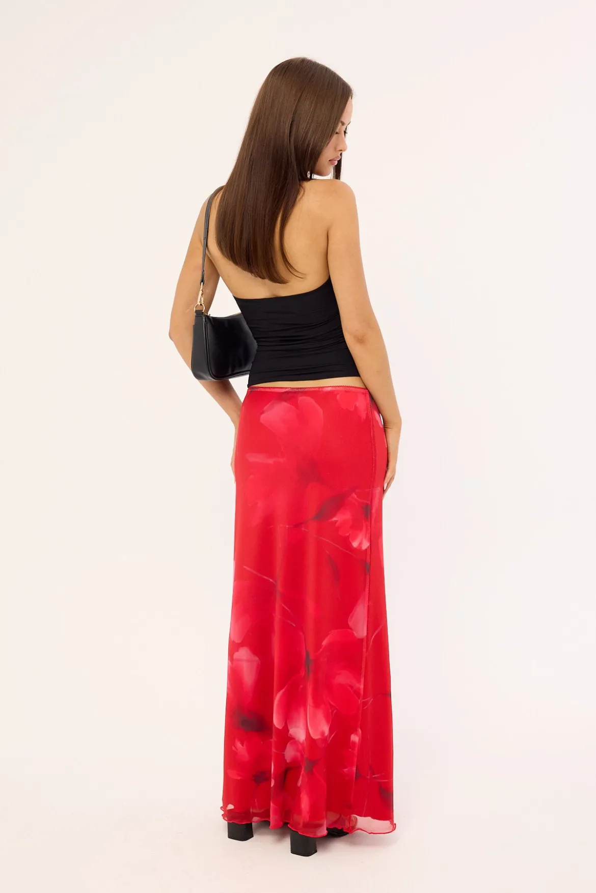 Mindy Mesh Floral Maxi Skirt Red