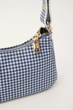 Mini Gingham Pochette Shoulder Bag Navy Gingham