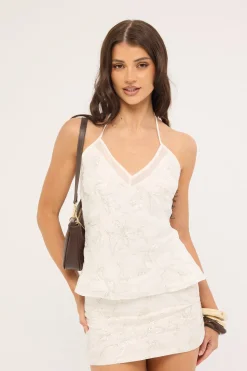 Mirabel Halter Cowl Top White
