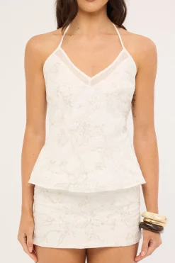 Mirabel Halter Cowl Top White
