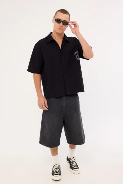 Misfortune Box Fit Cropped Sleeve Shirt Washed Black