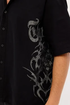 Misfortune Box Fit Cropped Sleeve Shirt Washed Black