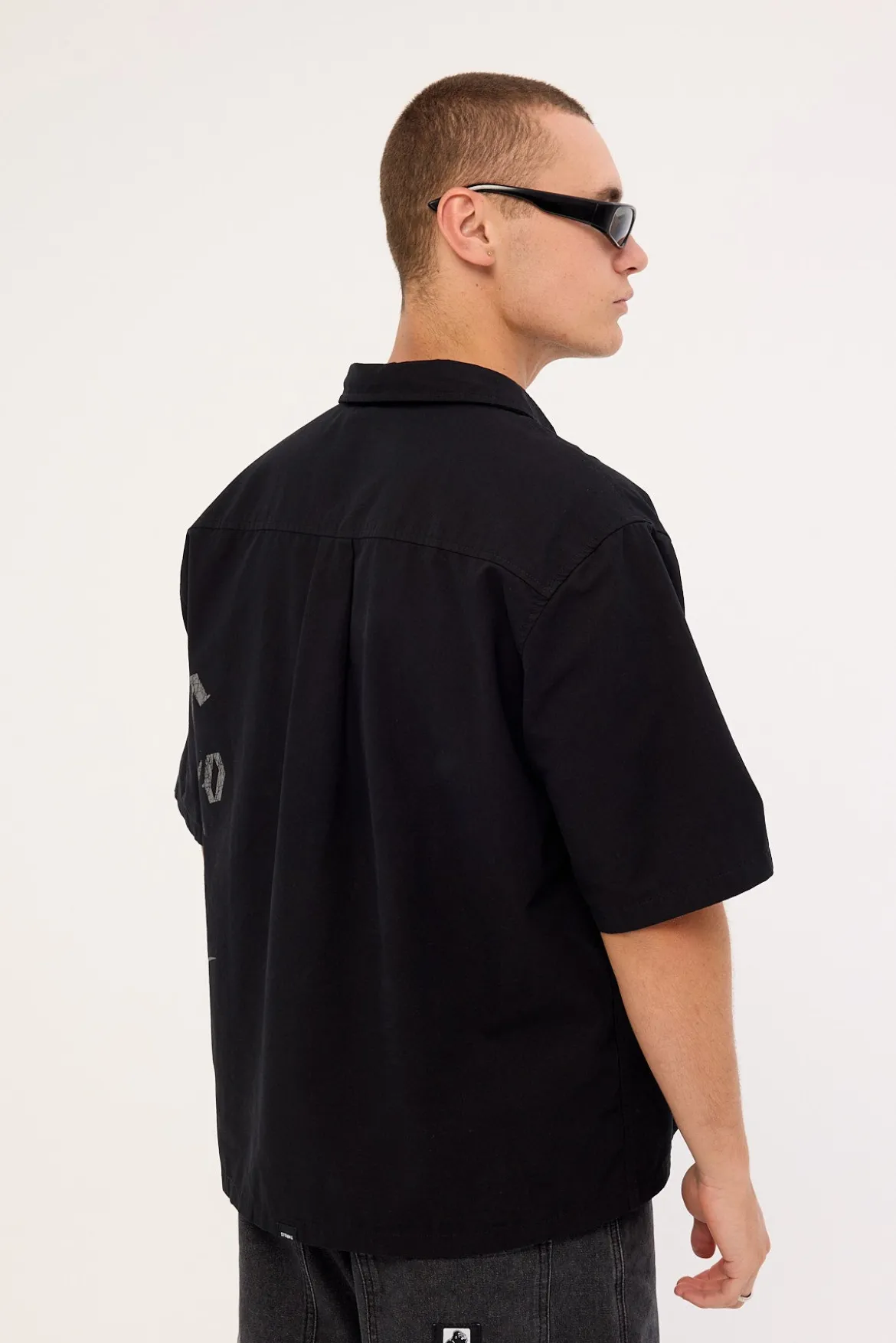 Misfortune Box Fit Cropped Sleeve Shirt Washed Black