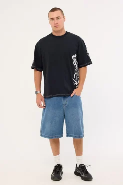 Misfortune Box Fit Oversize Cropped Tee Washed Black