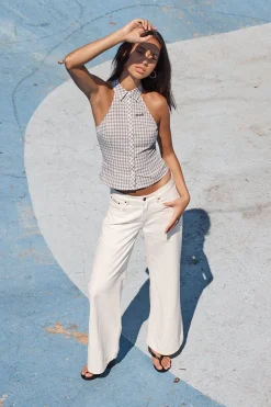 Missy May Sleeveless Check Shirt Egret Blue Check