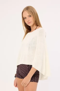 Misty Knit Poncho Off White