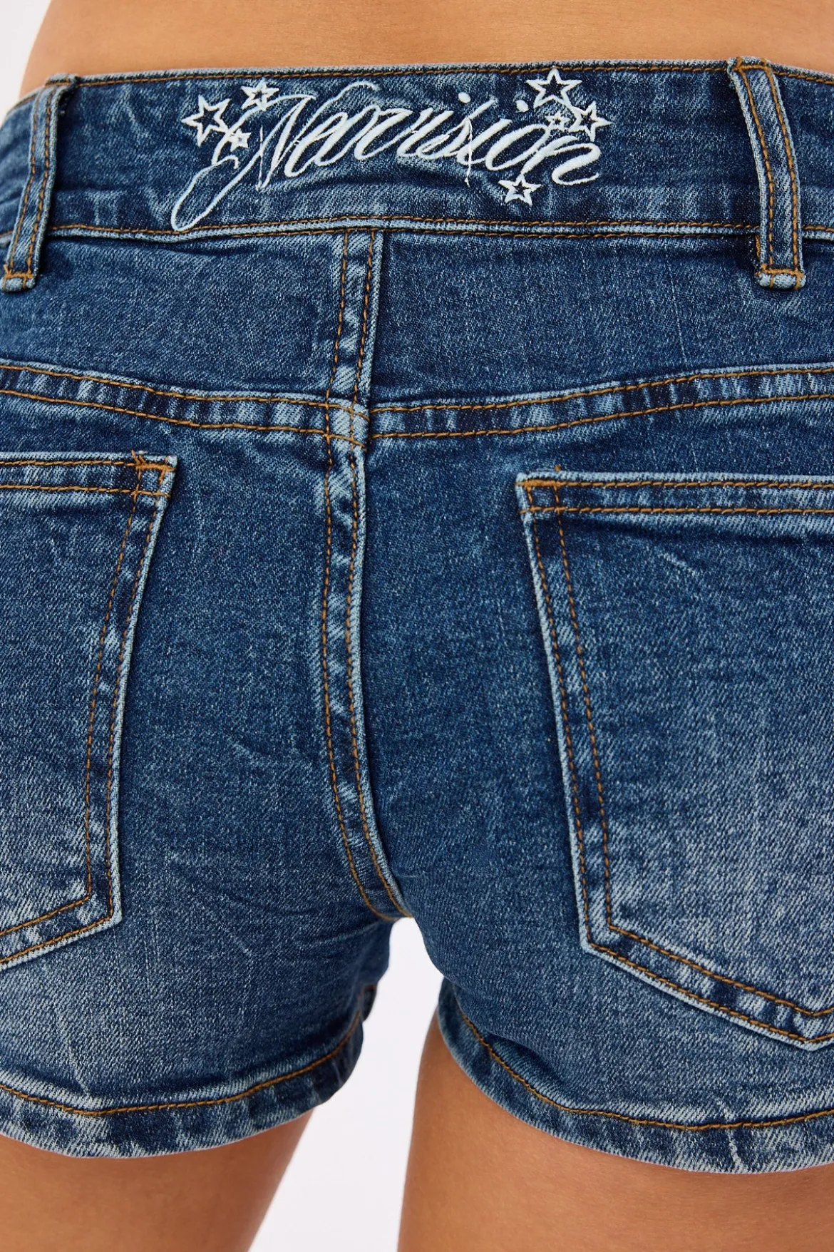 Misty Lace Up Denim Short Mid Blue Denim