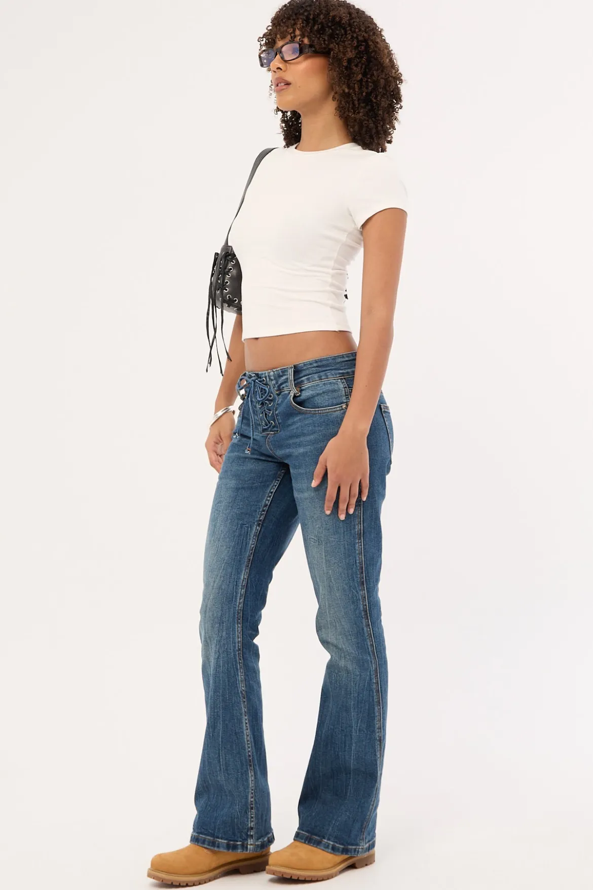 Misty Lace Up Low Bootcut Jean Mid Blue Denim