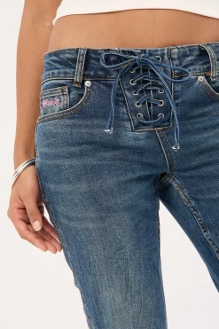 Misty Lace Up Low Bootcut Jean Mid Blue Denim