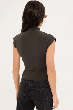 Mock Neck Fitted Tee Charcoal