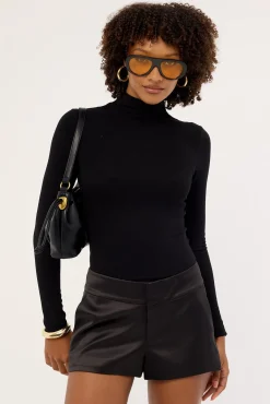 Mock Neck Long Sleeve T-shirt Black