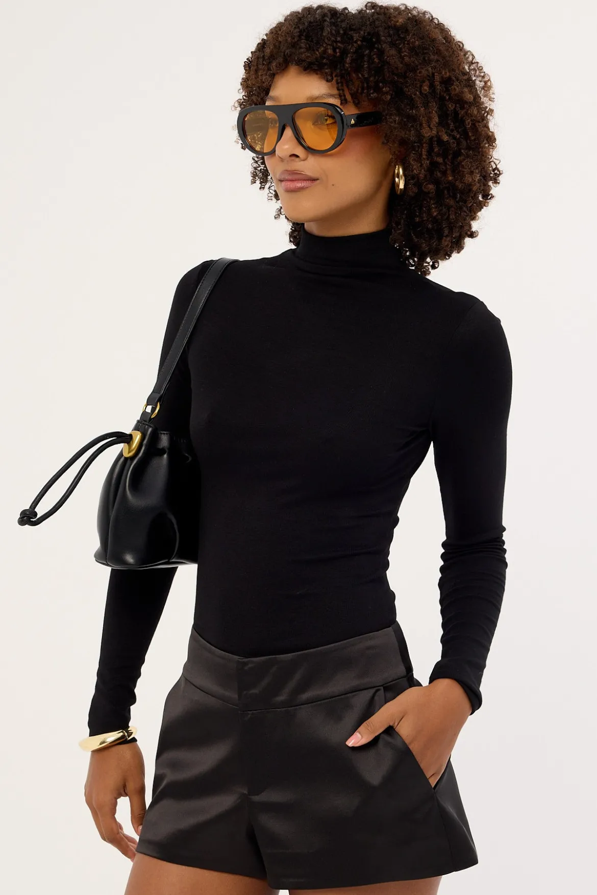 Mock Neck Long Sleeve T-shirt Black