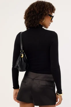 Mock Neck Long Sleeve T-shirt Black