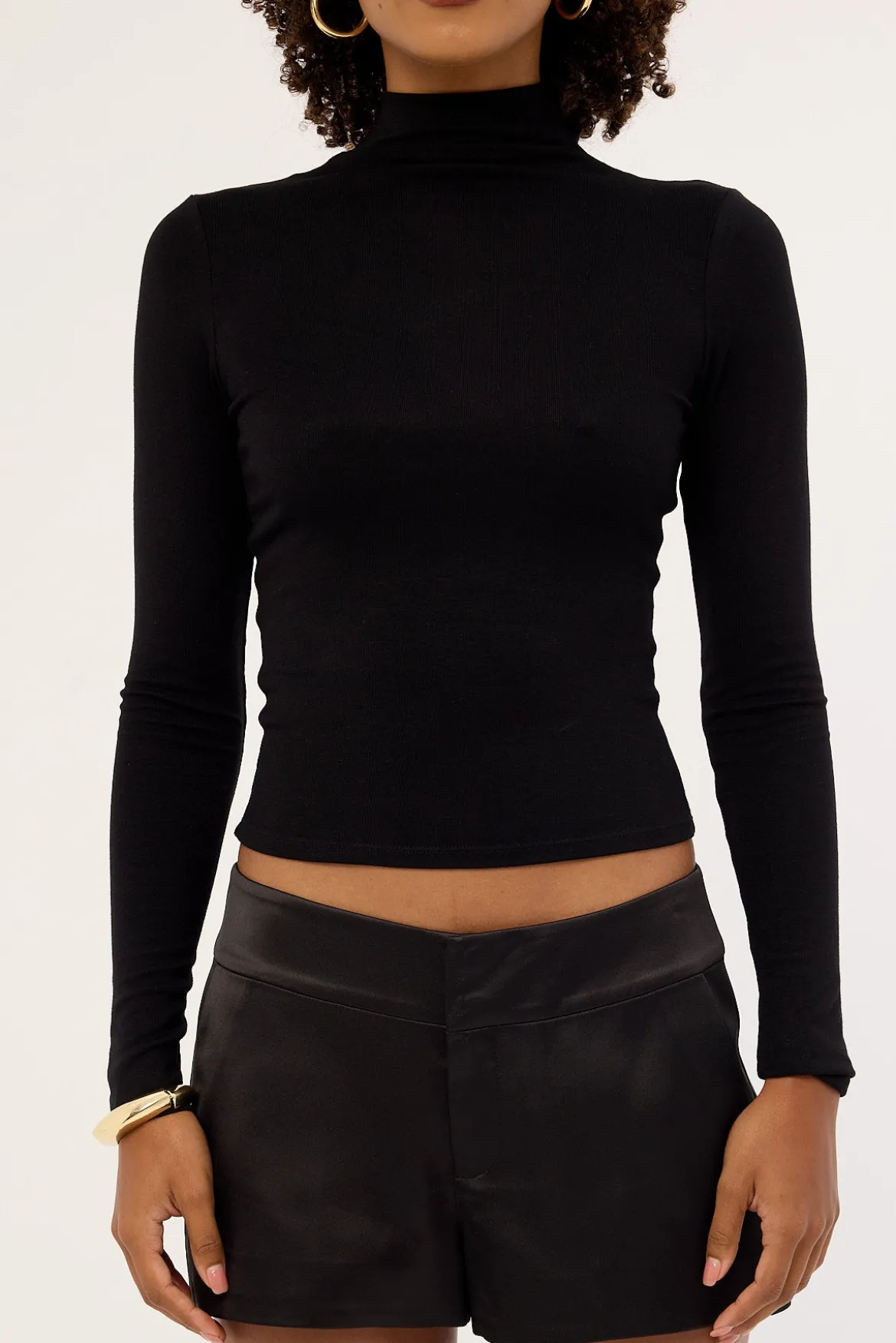 Mock Neck Long Sleeve T-shirt Black