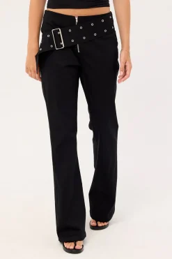 Mode Cross Belt Bootcut Pants Washed Black