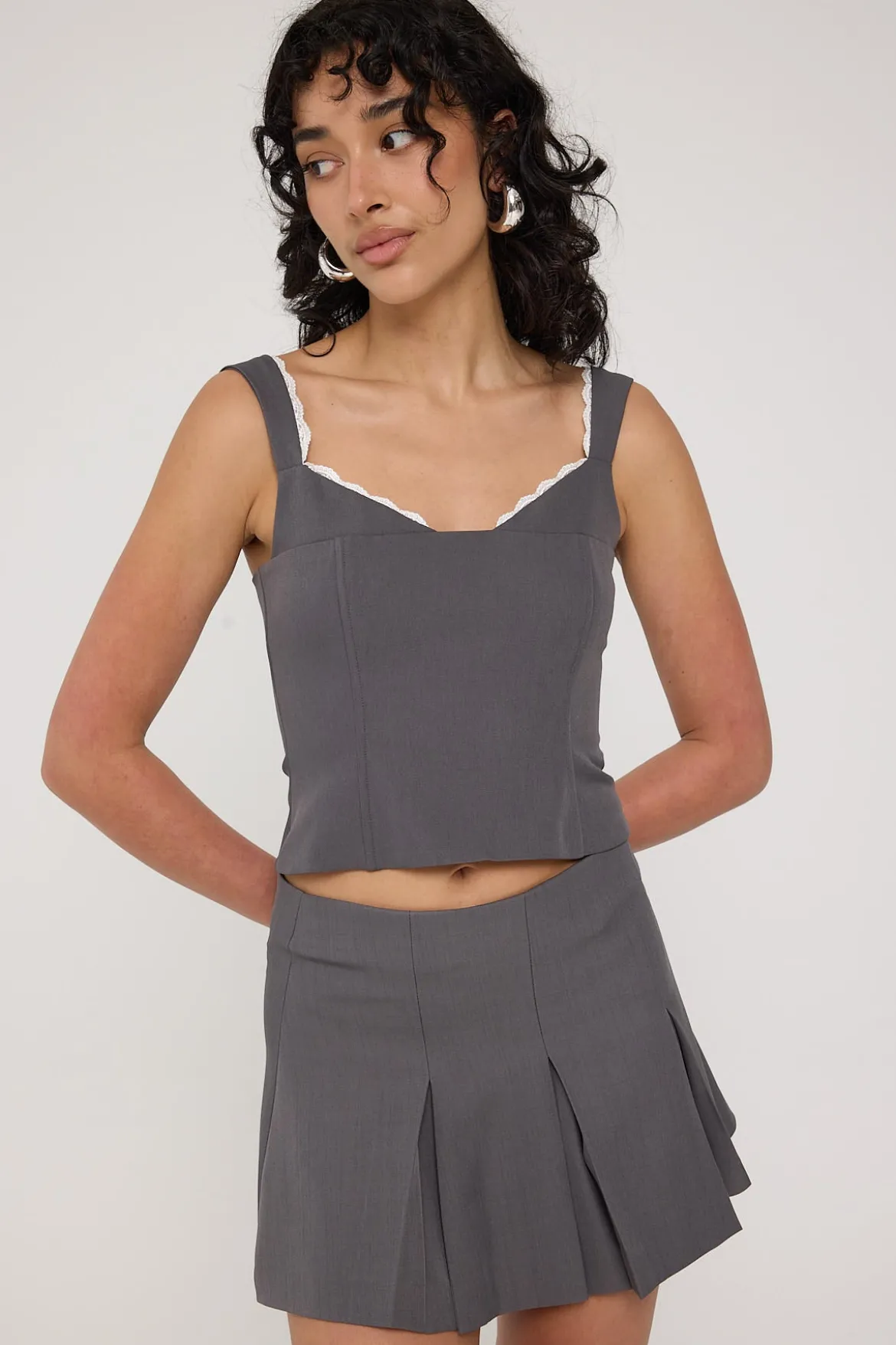 Model Me Lace Back Corset Top Dark Grey