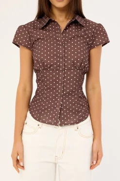 Mon Cheri Blouse Chocolate Polka