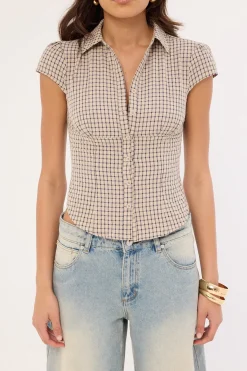 Mon Cheri Blouse Vintage Beige Plaid