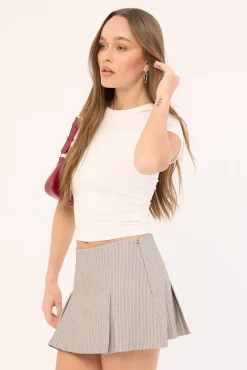 Monica Box Pleat Skort Grey Stripe