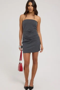 Monica Draped Strapless Tube Dress Grey