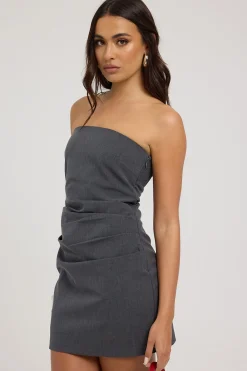 Monica Draped Strapless Tube Dress Grey