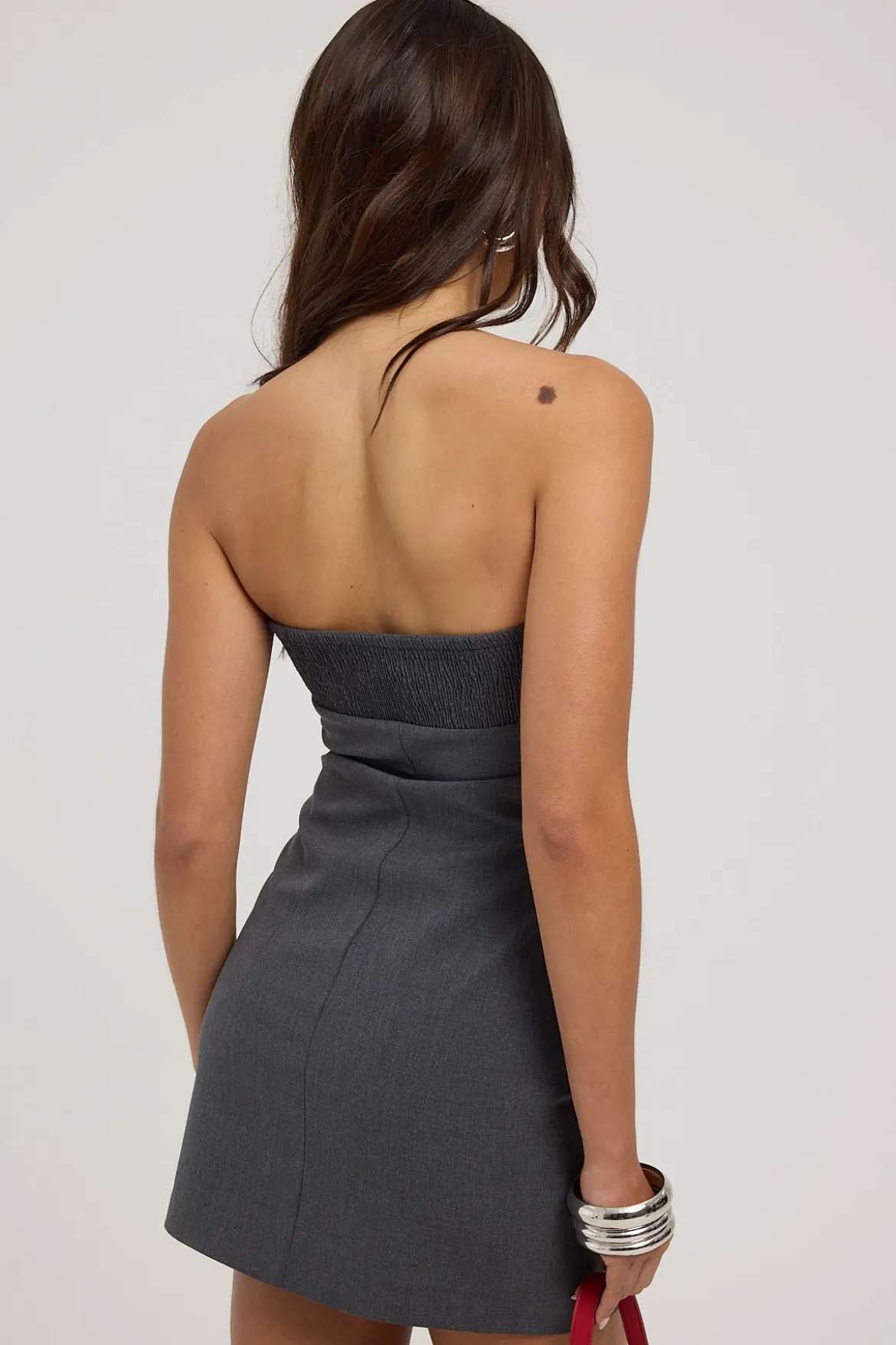 Monica Draped Strapless Tube Dress Grey