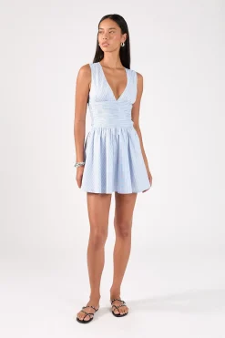 Montel Gathered Mini Dress Blue Stripe
