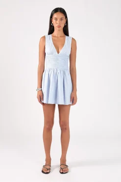 Montel Gathered Mini Dress Blue Stripe