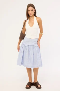 Montel Mid Rise Midi Skirt Blue Stripe