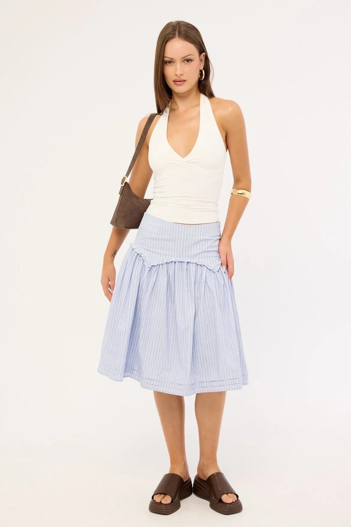 Montel Mid Rise Midi Skirt Blue Stripe