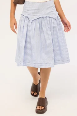 Montel Mid Rise Midi Skirt Blue Stripe