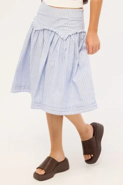 Montel Mid Rise Midi Skirt Blue Stripe