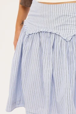 Montel Mid Rise Midi Skirt Blue Stripe