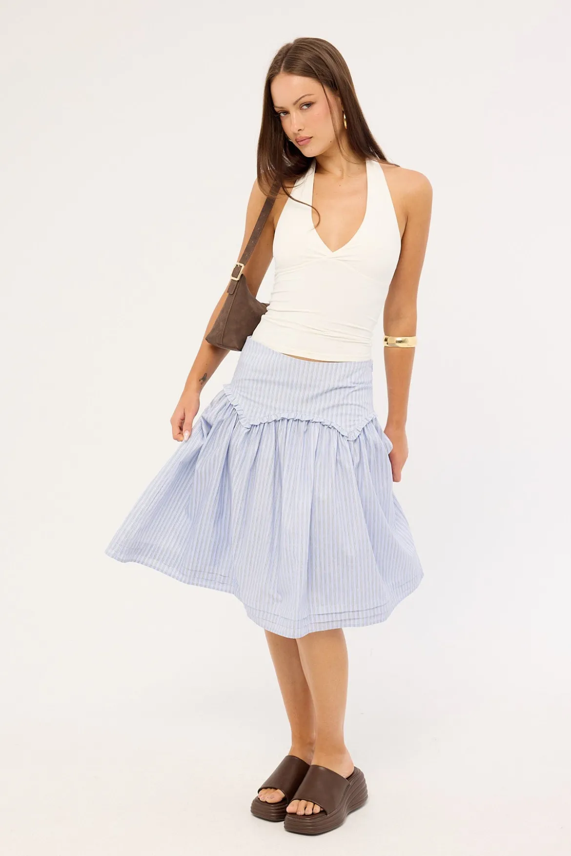 Montel Mid Rise Midi Skirt Blue Stripe