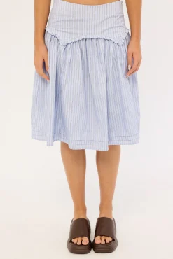Montel Mid Rise Midi Skirt Blue Stripe