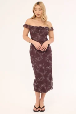 Motel Catrin Dress Doodle Flower Flock Brown