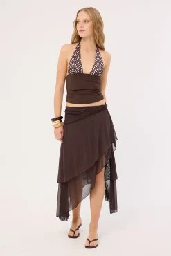 Motel Cosimo Halter Top Polka Bitter Chocolate