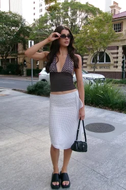 Motel Cosimo Halter Top Polka Bitter Chocolate